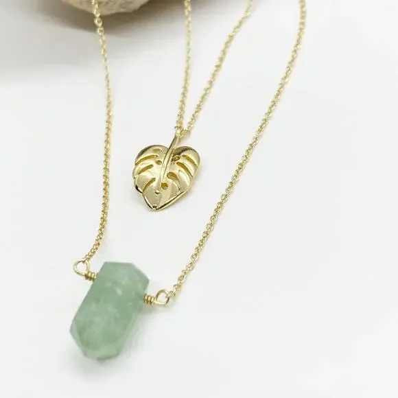 NEW Free People x Luna Norte Green Aventurine & Leaf Layer Necklace - Picture 7 of 15